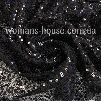 Тканина паєтка на сітці однотон 135 см Зара Чорний