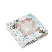 Коробка 120х120х30 (на 9 цукерок) з вікном "Новорічна"