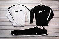 Спортивный костюм зимний Nike (Найк) 2 Кофты + Штаны флисовые | Комплект мужской с начесом черный