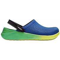 Crocs LiteRide Clog Original Blue Green чоловічі, Крокси Лайтрайд оригінал сині з зеленою жовтою підошвою