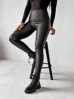 Стильные Женские брюки лосины из эко кожи Ткань экокожа на флисе Цвет беж, шоколад, черный Размер 42-44,46-48