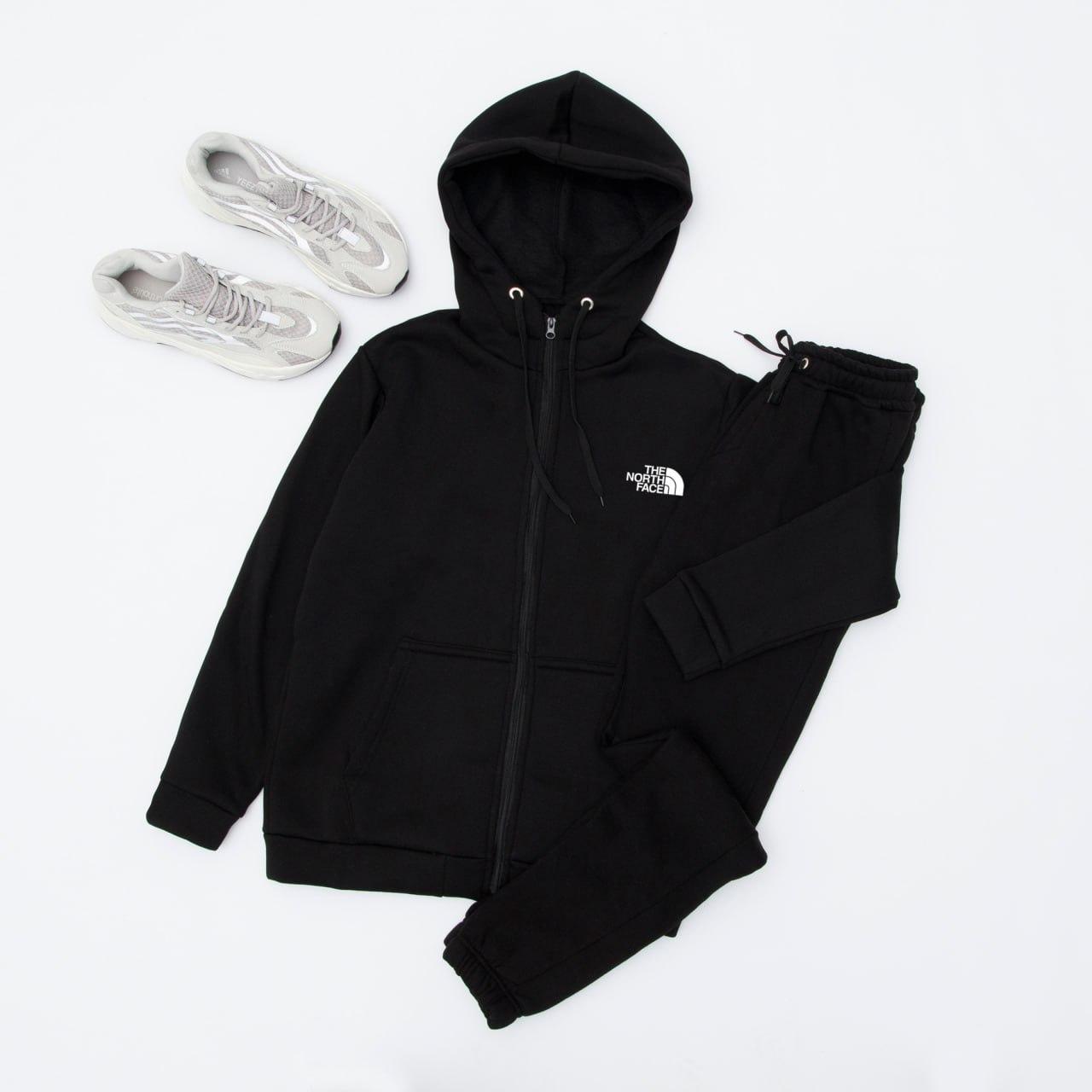 Теплий спортивний костюм чоловічий The North Face winter зимовий на флісі чорний Тнф кофта на блискавці штани Tnf зима з начосом