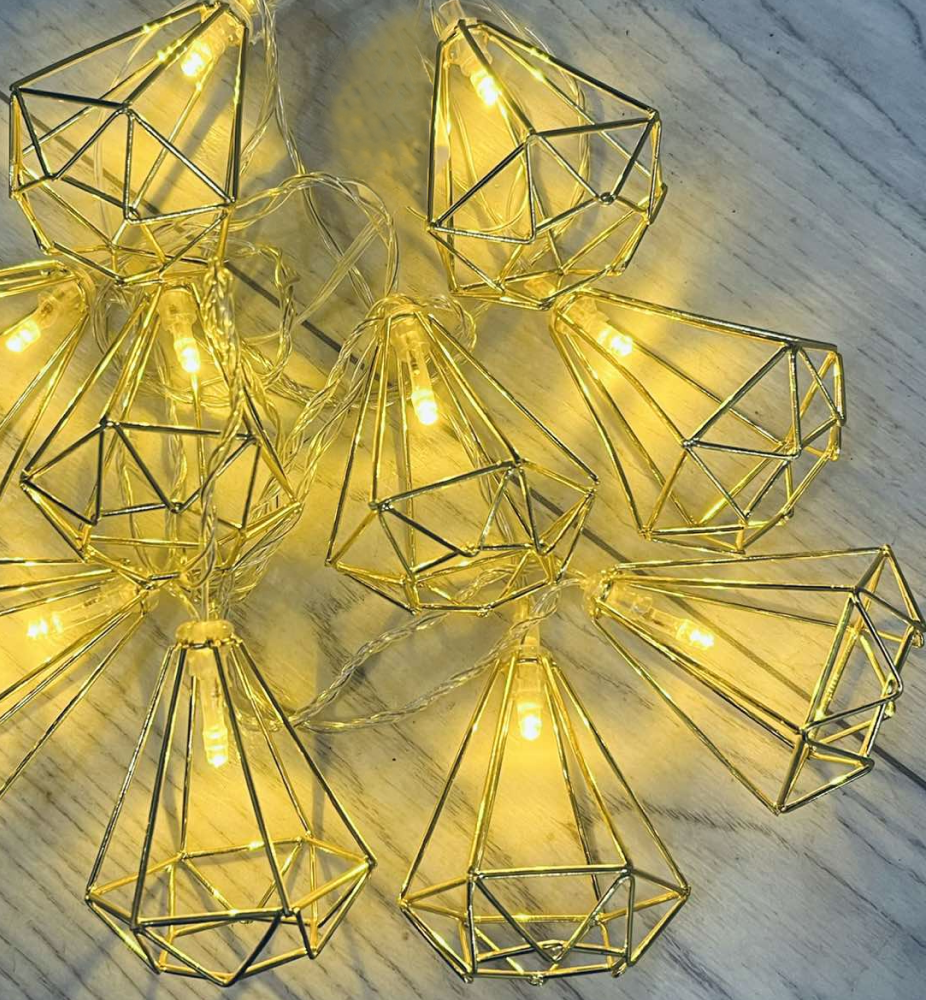 Світлодіодна новорічна гірлянда "Піраміди" 20 LED, золота, 5м + перехідник, 220V, IP44, Теплий білий
