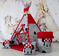 Вигвам для ребенка Minnie style БОН БОН + подушки + корзина. Палатка домик для девочки для дома или улицы