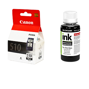 Картридж Canon PG-510 Black + Чорнило Colorway CW520BK01 Black 100мл, фото 1