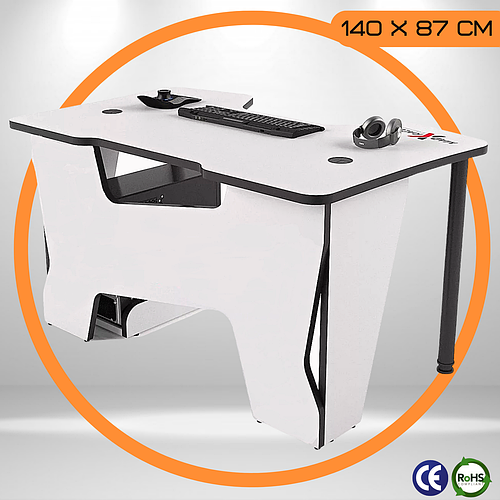 Геймерский Стол для Компьютера 140 x 87 x 75см с Вырезом Белый Игровой ...