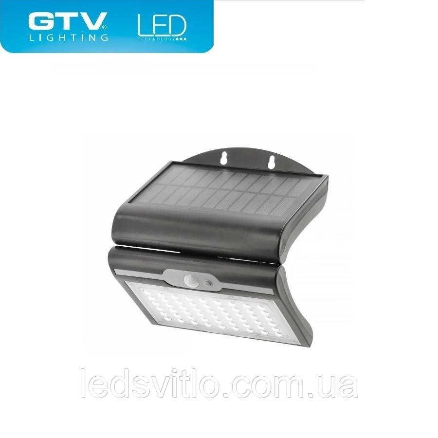 Прожектор світлодіодний GTV RAMOS LED 50W 300Lm 6400K IP44 Чорний автономний на сонячній панелі, з датчиком руху