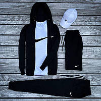 Комплект вел Nike Зіппер +штани+футболка біла+ шорти чорні +кепка біла