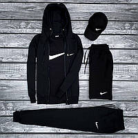 Комплект вел Nike Зіппер +штани+футболка чорна+ шорти чорні +кепка чорна