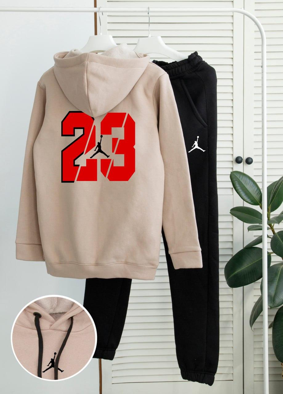 Чоловічий спортивний костюм на флісі зимовий Jordan 23 Fleece зима бежевий толстовка штани джордан з начосом