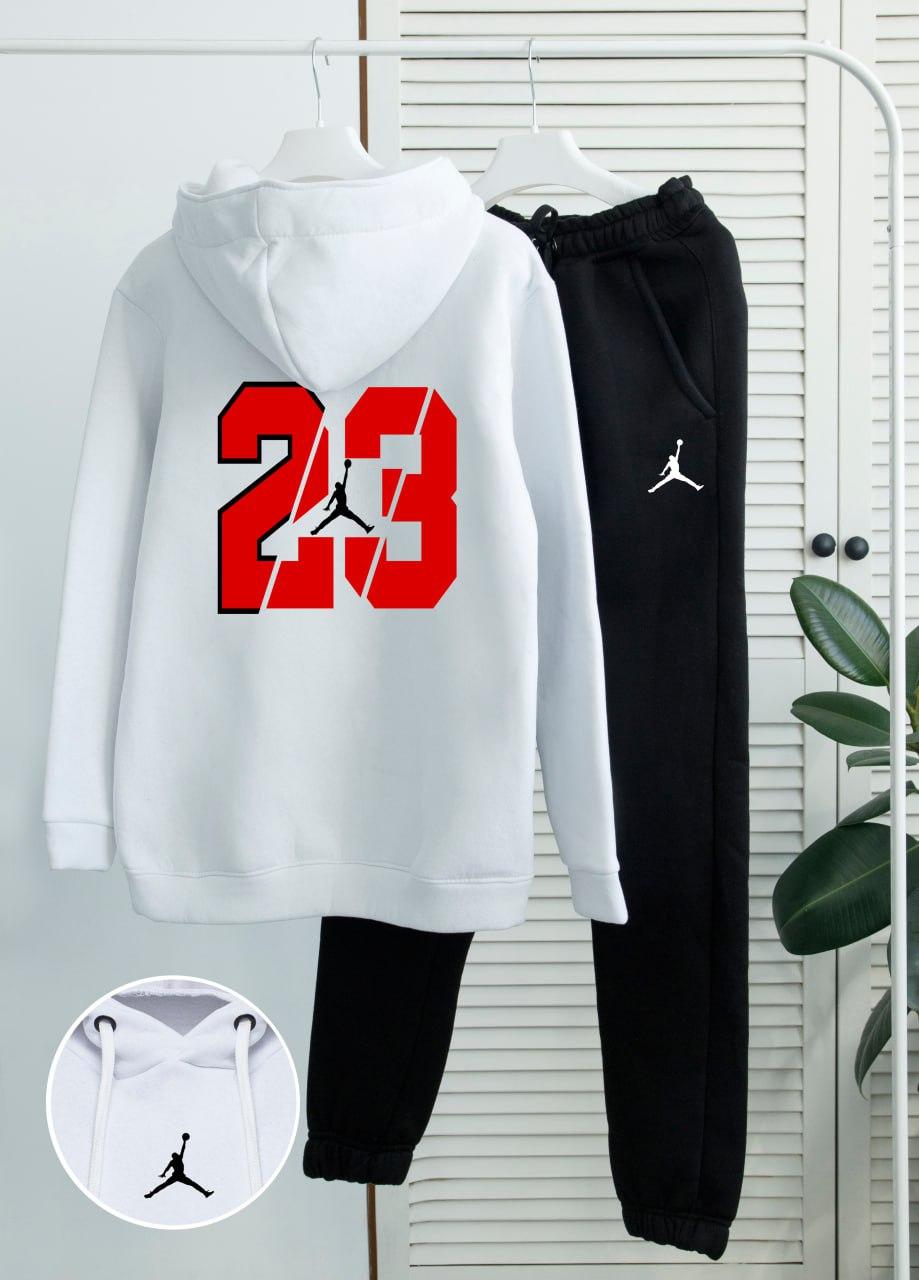 Чоловічий спортивний костюм на флісі зимовий Jordan 23 Fleece зима чорно-білий толстовка штани джордан з начосом