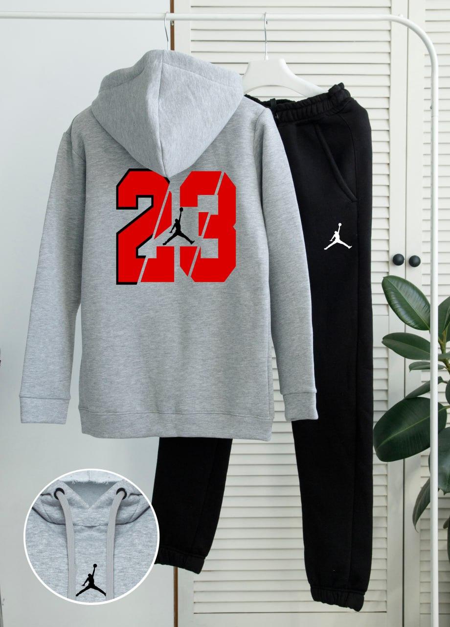 Чоловічий спортивний костюм на флісі зимовий Jordan 23 Fleece зима чорно-сірий толстовка штани джордан з начосом