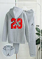 Мужской спортивный костюм на флисе зимний Jordan 23 Fleece зима серый Толстовка + Штаны Джордан с начесом