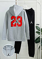 Мужской спортивный костюм на флисе зимний Jordan 23 Fleece зима черно-серый Толстовка Штаны Джордан с начесом