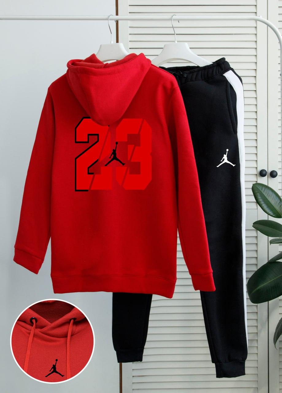 Чоловічий спортивний костюм на флісі зимовий Jordan 23 Fleece зима червоний толстовка штани джордан з начосом