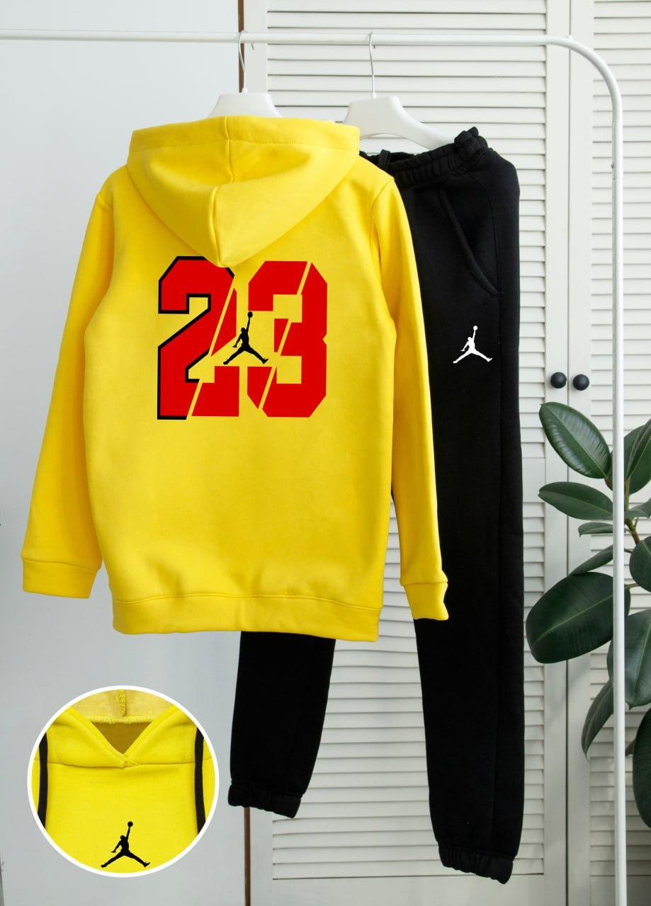 Чоловічий спортивний костюм на флісі зимовий Jordan 23 Fleece зима жовтий толстовка штани джордан з начосом