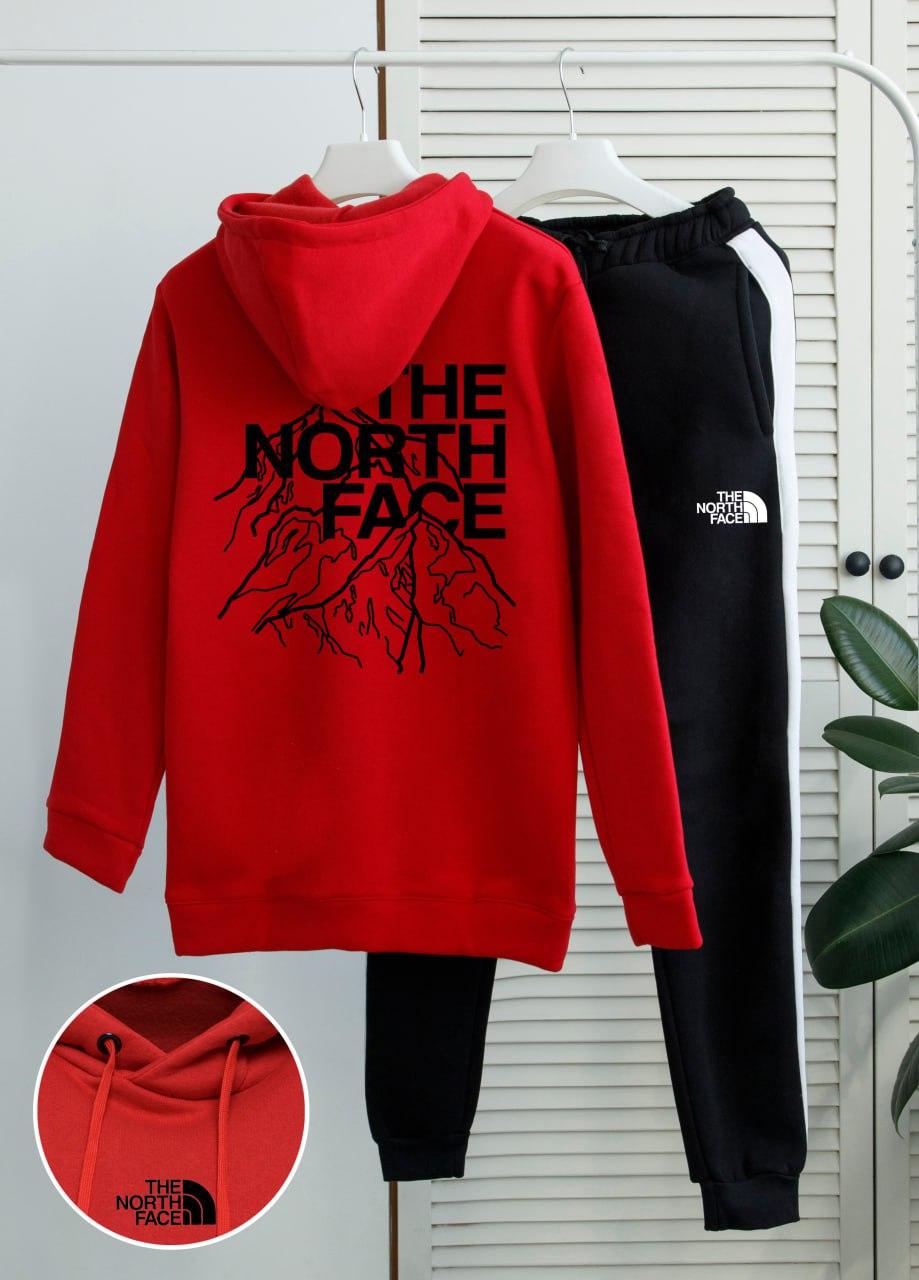 Спортивний костюм чоловічий зимовий The North Face fleece на флісі червоний толстовка штани зе норт фейс