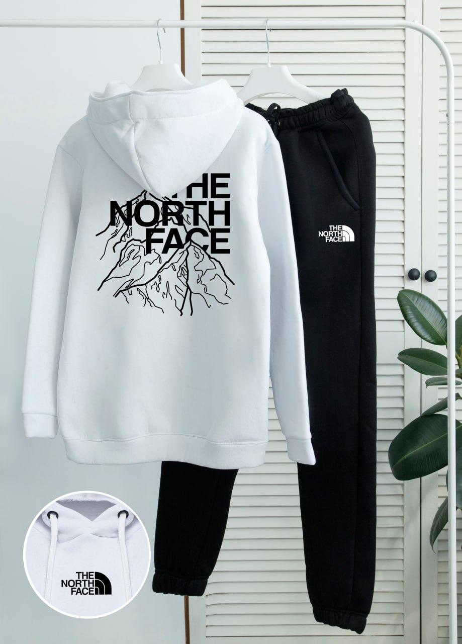 Спортивний костюм чоловічий зимовий The North Face fleece на флісі чорно-білий толстовка штани зе норт фейс