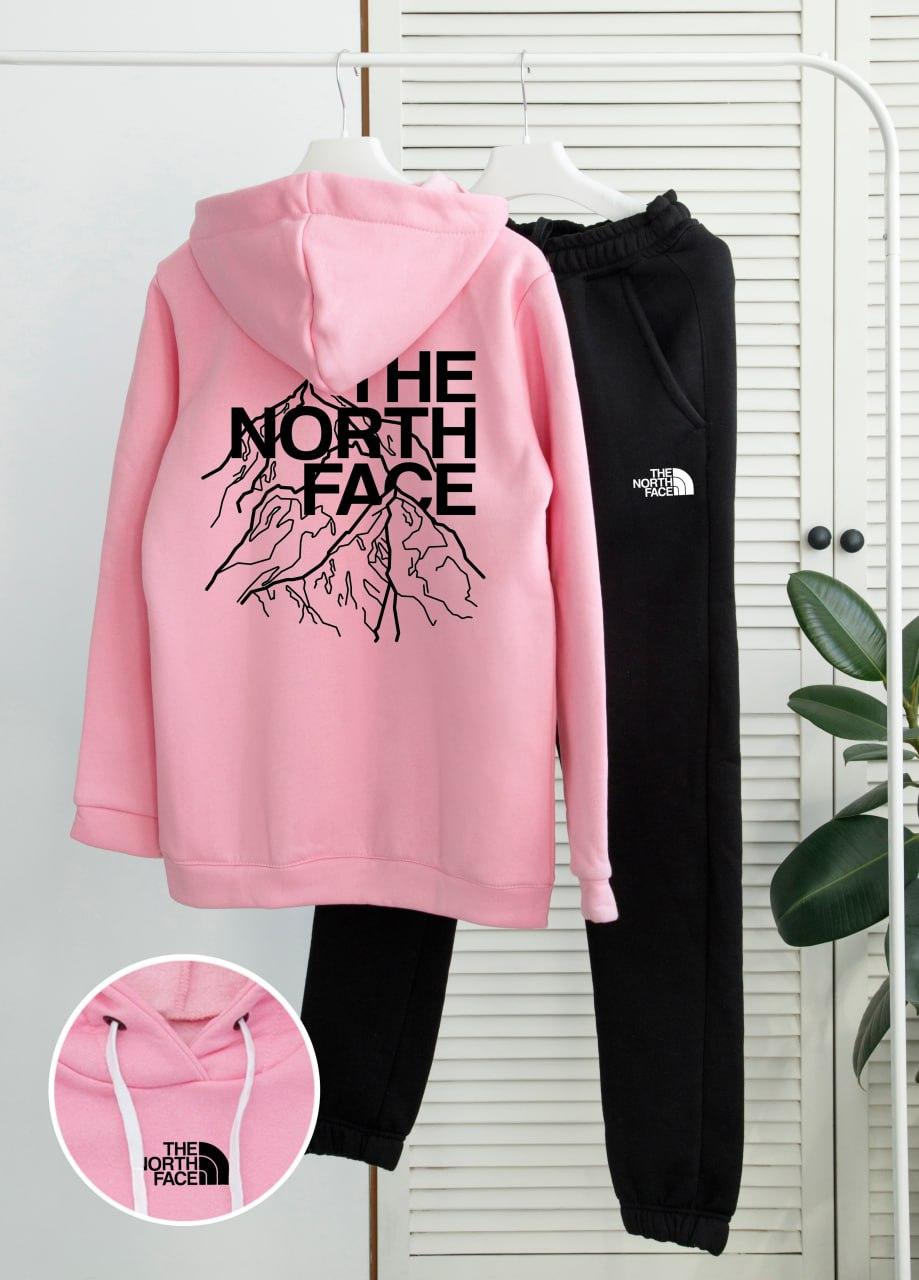 Спортивний костюм чоловічий зимовий The North Face fleece на флісі рожевий толстовка штани зе норт фейс