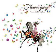 УЦІНКА! Наклейка на стіну, наклейки в салон краси "квіткова фея на коні" (лист60*90 см) Flower fairy, фото 3