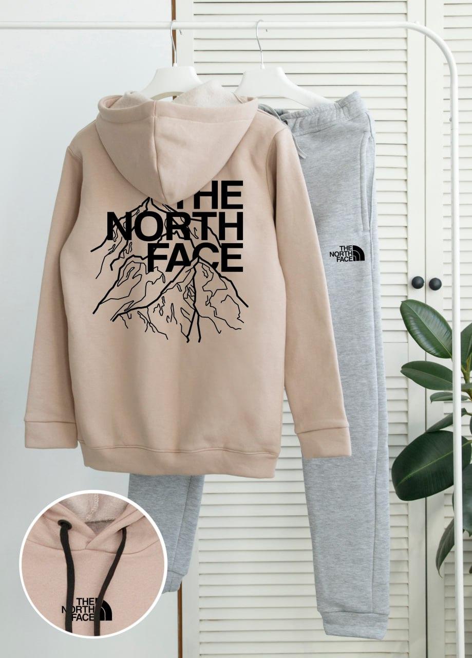 Спортивний костюм чоловічий зимовий The North Face fleece на флісі бежевий толстовка штани зе норт фейс