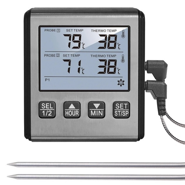 Термометр кухонний цифровий + таймер TP-710s, з 2 виносними щупами, сигналіз. і грами смаження м'яса