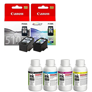 Набір картриджів Canon PG-510, CL-511 Black/Color + Чорнило Colorway CW520/CW521SET02 200мл, фото 1