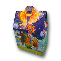 Новогодняя картонная коробка для конфет и подарков №228с на 400 грамм "Коляда"