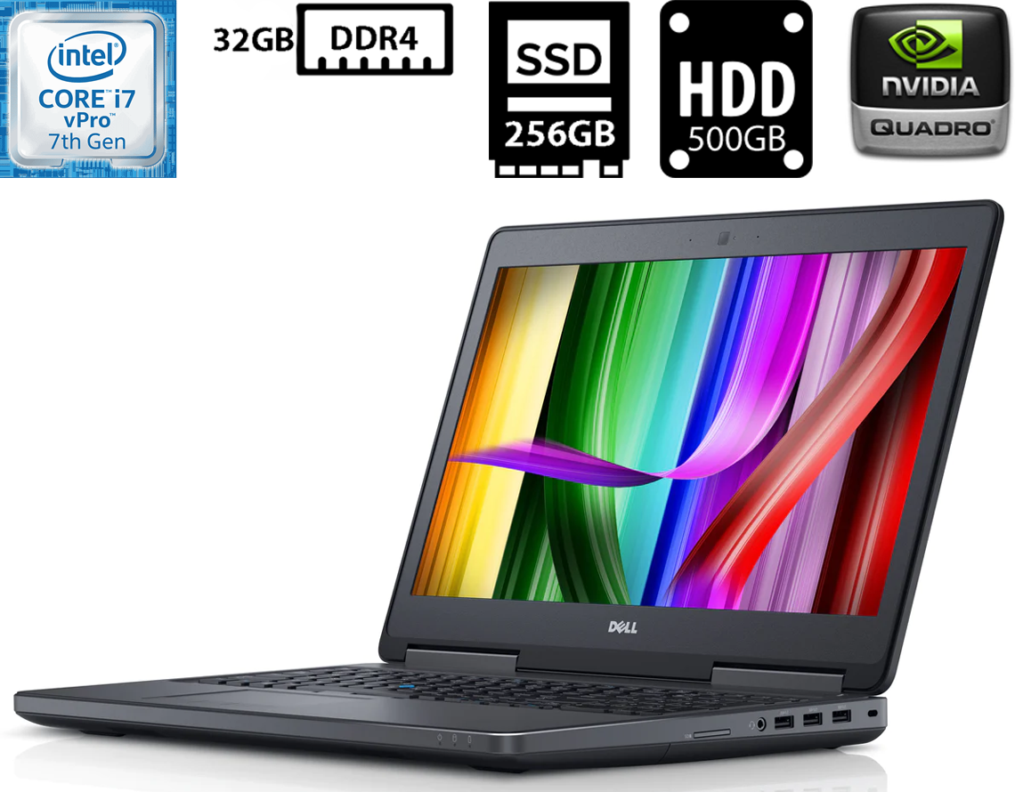 Ноутбук Dell Precision 7520/15.6"TN 1920x1080/Core i7-7820HQ 2.90GHz/32GB DDR4/SSD 256GB+HDD 500GB/NVIDIA Quadro M2200 4GB Б/В