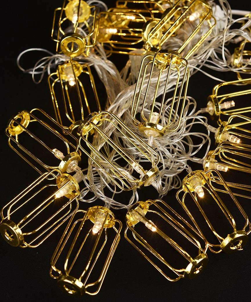 Світлодіодна гірлянда лофт "Ліхтарі" 20 LED, золота, 5м + перехідник, 220V, IP44, Теплий білий