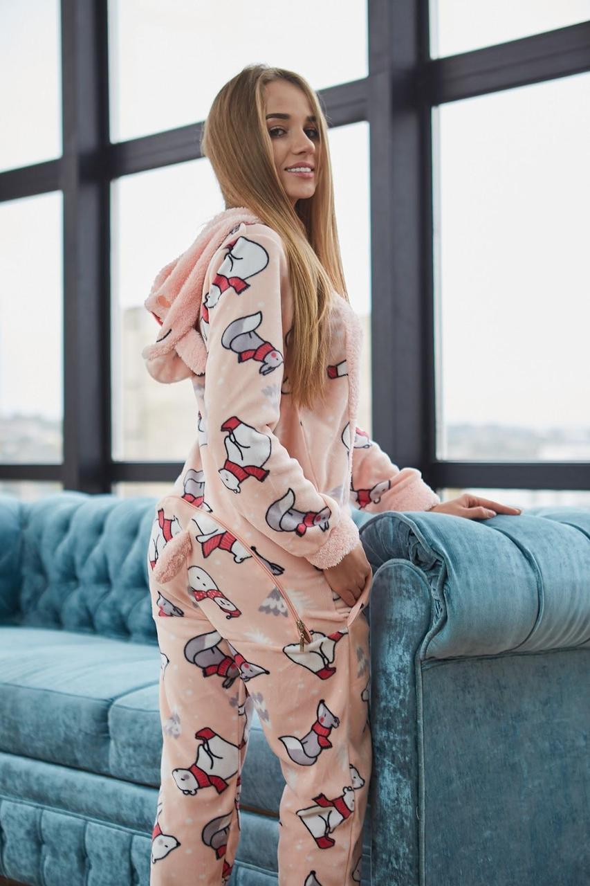 Женская пижама для дома флисовая Попожама с вырезом Теплая пижама комбинезон с карманом c принтом на попе - фото 7 - id-p2001934847
