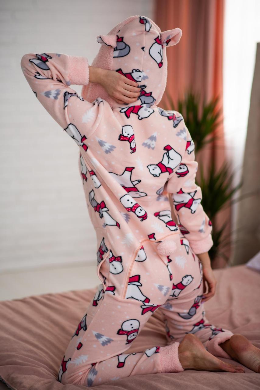 Женская пижама для дома флисовая Попожама с вырезом Теплая пижама комбинезон с карманом c принтом на попе - фото 9 - id-p2001934847