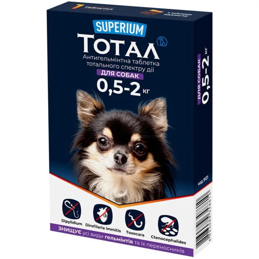 Антигельмінтні пігулки для собак Superium Тотал Тотального спектра дії, 0,5-2 кг, 1 шт.