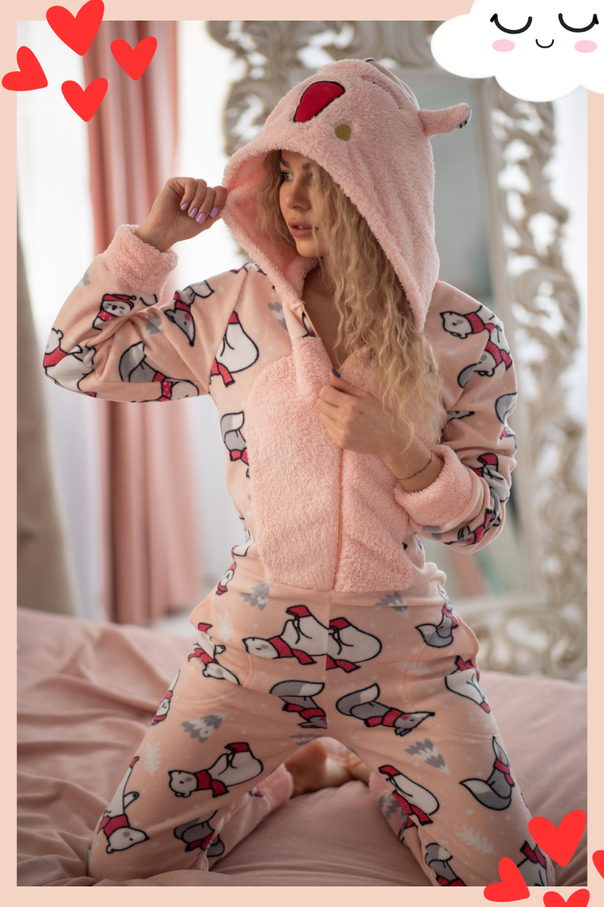 Женская пижама для дома флисовая Попожама с вырезом Теплая пижама комбинезон с карманом c принтом на попе - фото 1 - id-p2001934847