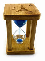 Годинник пісочний на 3 хвилини синій у бамбуку