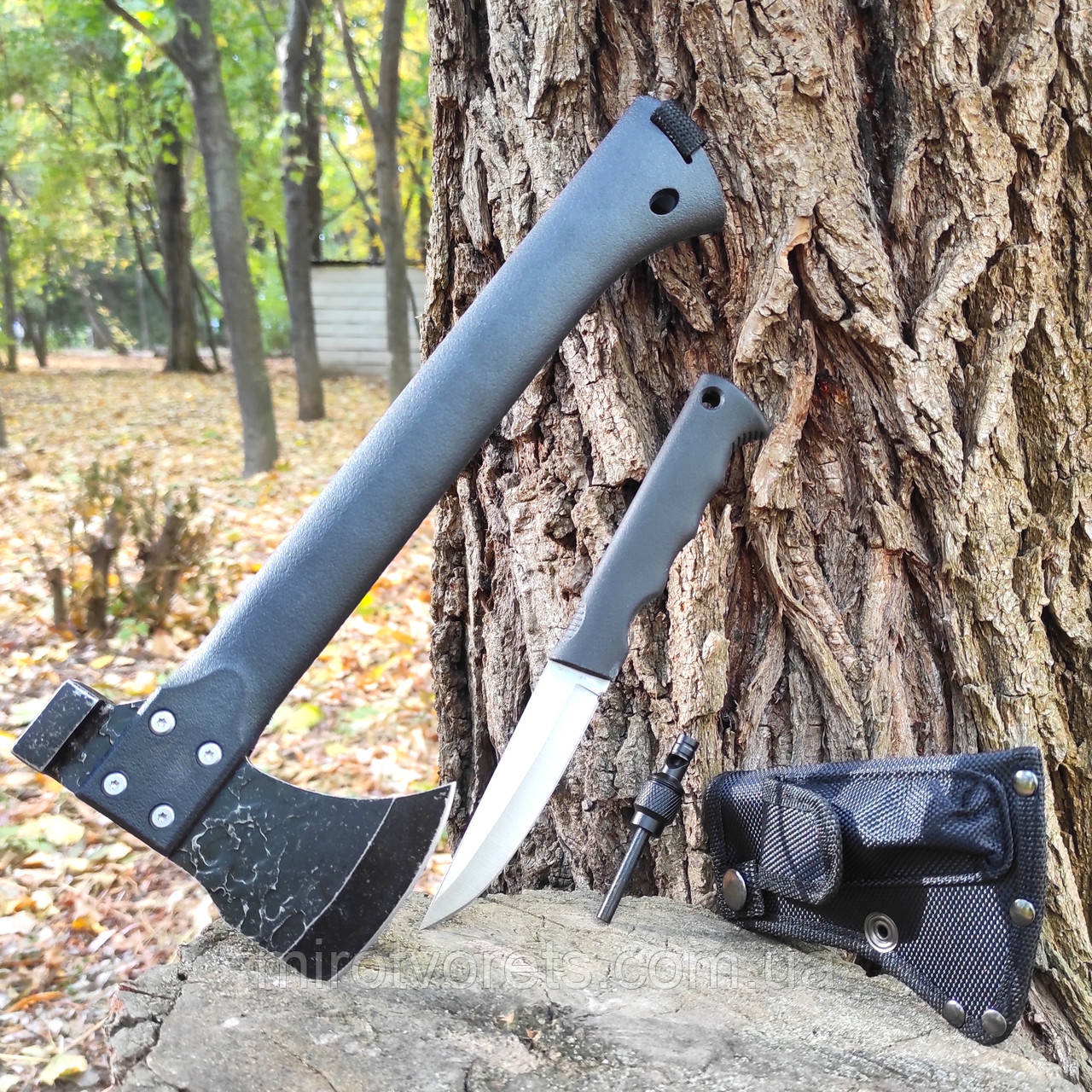 Сокира туристична з ножем в руків'ї 3в1 (сокира, різак, кресало), фото 1