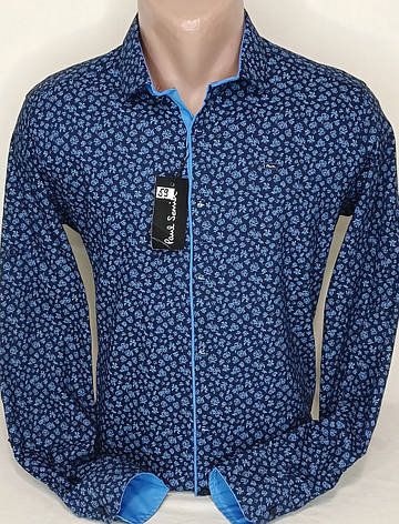 Сорочка чоловіча Paul Smith vd-0059 приталена у візерунок із довгим рукавом трансформер Туреччина стильна ошатна, фото 1