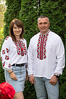 Белая льняная мужская вышиванка с красным узором, рубашка украинская с длинным рукавом 5XL