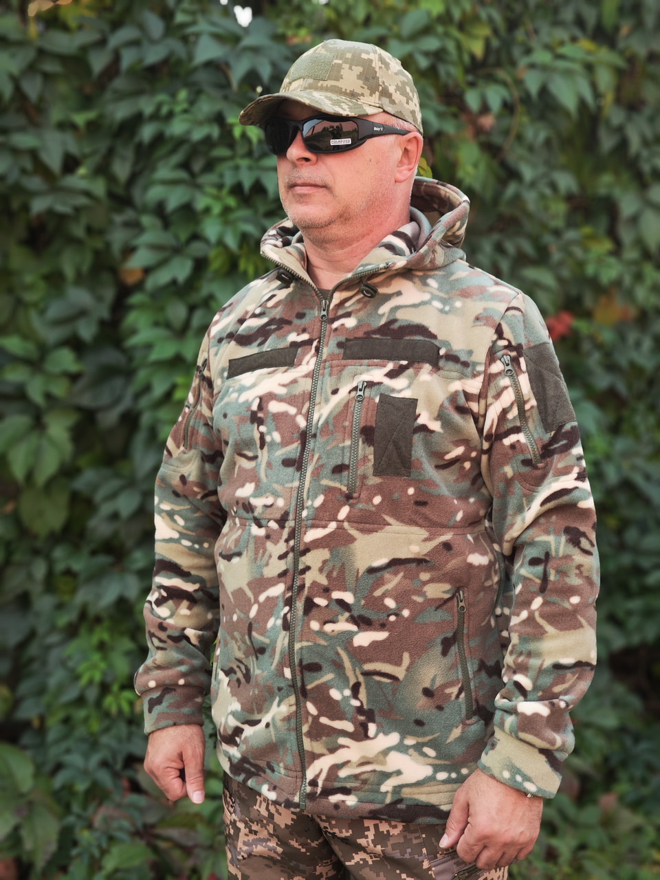 Кофта тактична флісова з капюшоном Мультикам 46 / Військова кофта / Кофта флісова з капюшоном ЗСУ Олива