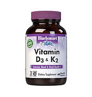 Витамины и минералы Bluebonnet Vitamin D3 & K2, 60 вегакапсул