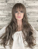 Перука сіро-руса довга хвиляста з чубчиком жіноча для жінок 70см зі штучного волосся