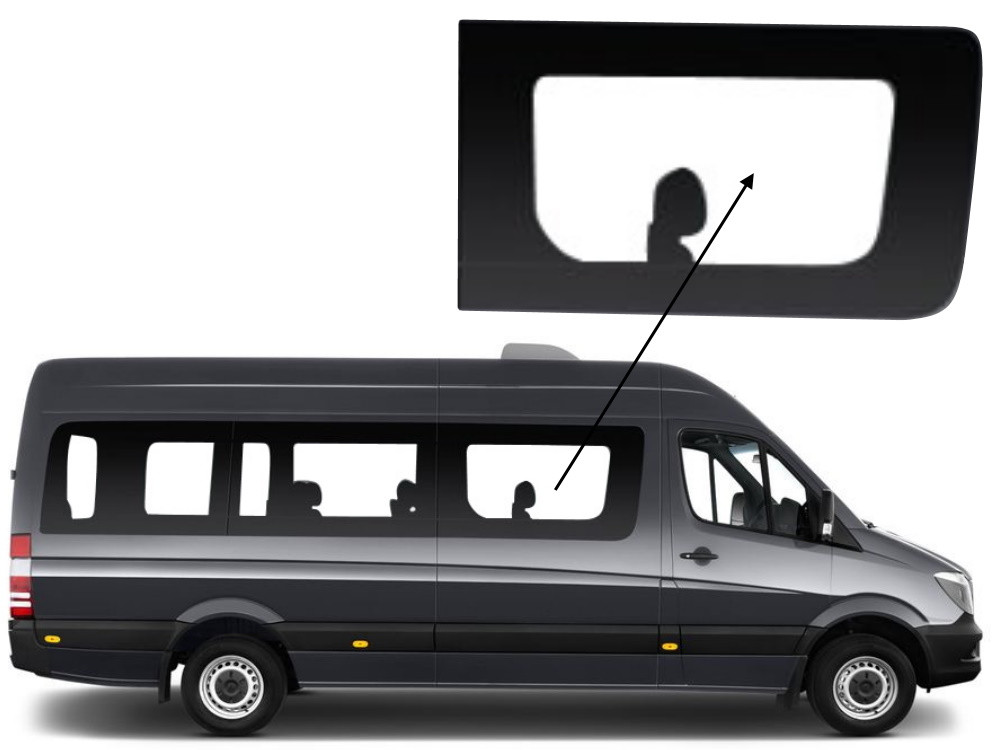 Бічне скло Mercedes Sprinter 2006-2018 салону переднє праве довга база