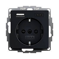 Розетка с защитой и USB GIRA System 55 черный матовый тип A/C 2459005