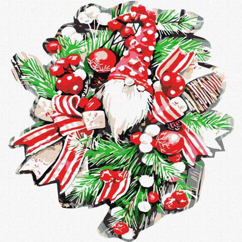 Акційна Картина за номерами Ідейка Різдвяний вінок ©fashionillustration_tania (KHO5071) 30 х 30 см, фото 1