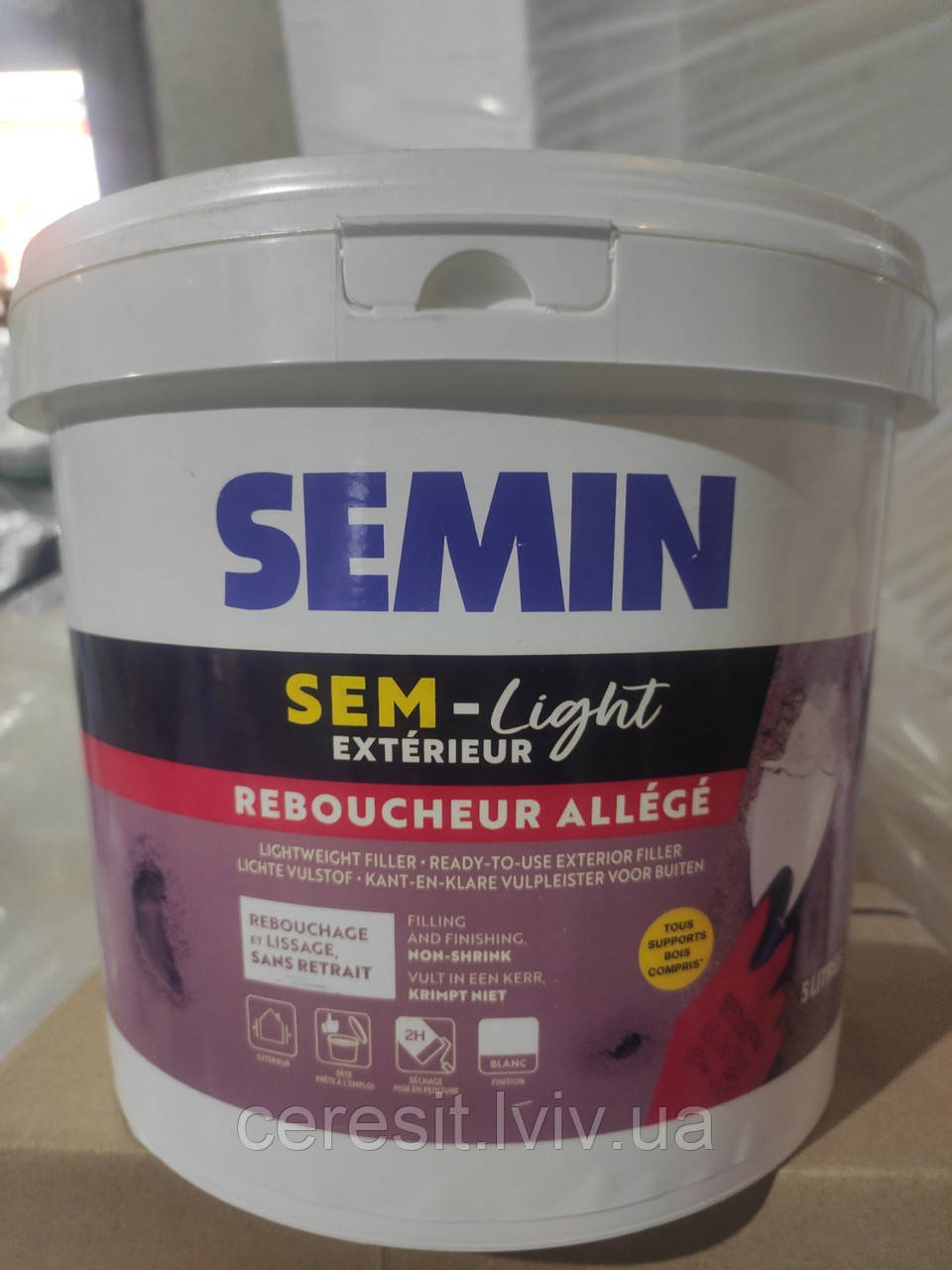 Шпаклівка для ремонту фасадних тріщин SEMIN SEM LIGHT EXTERIEUR (для зовнішніх поверхонь) 5л
