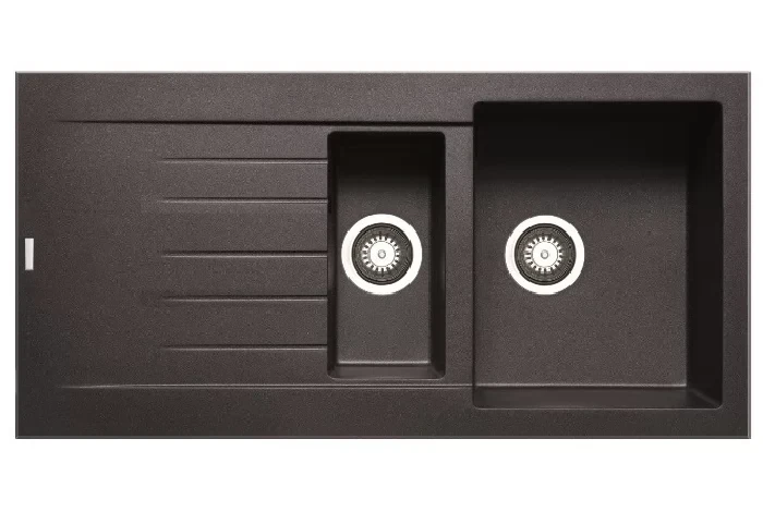 Гранітна кухонна мийка Fabiano Classic 100x50x15 Espresso, коричнева, півторачашева з крилом 8221.301.0019, фото 1