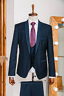 Мужской темно синий костюм тройка классический пиджак брюки и жилет