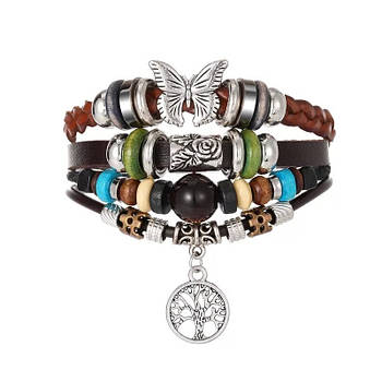 Браслет багатошаровий з підвіскою "Метелик та дерево життя" Type B6