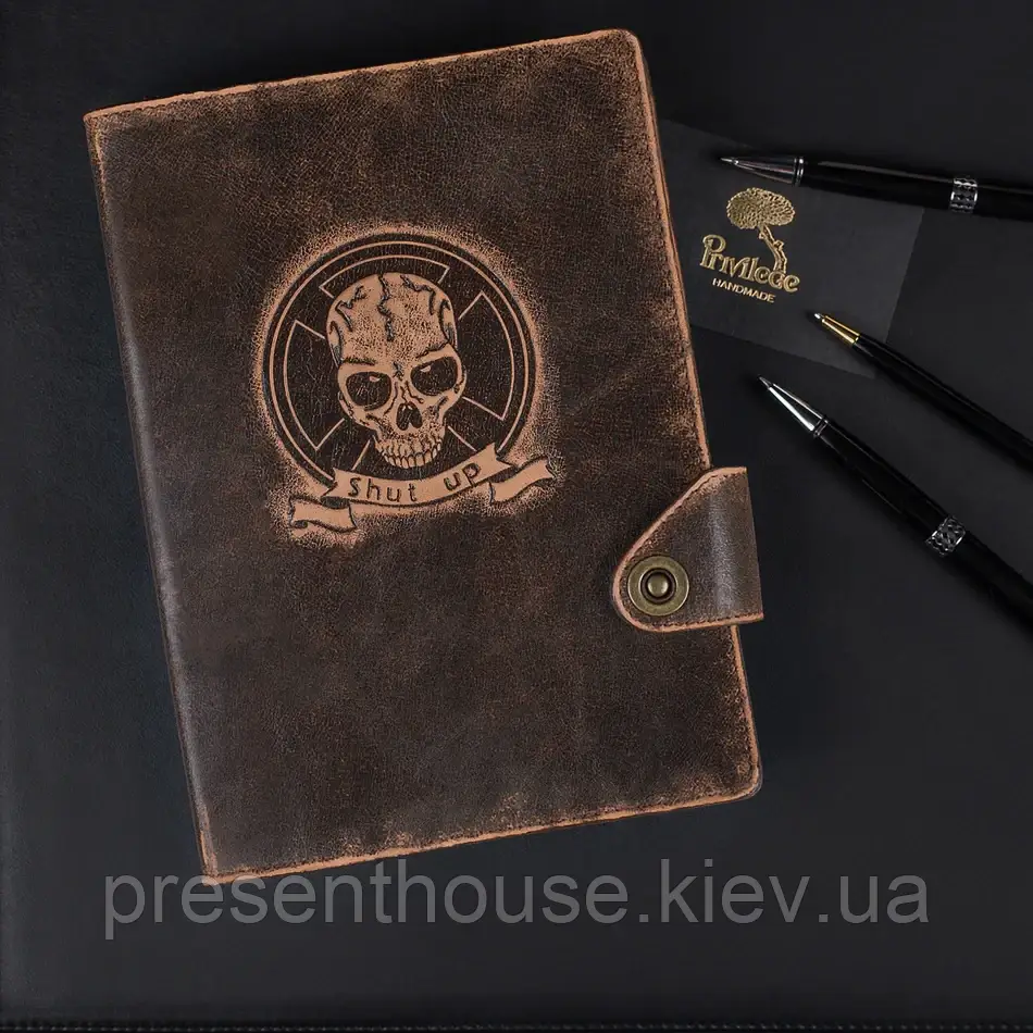 Шкіряний блокнот-органайзер Оптімус ручної роботи Коричневий А5 формат не датований, змінний блок, фото 1