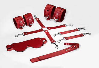 Набір Feral Feelings BDSM Kit 5 Red, наручники, поножі, хрестовина, маска, паддл